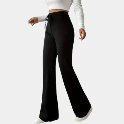 Broeken & Rokken Dames*Venezia - Luchtige casual uitlopende damesbroek voor de zomer Zwart