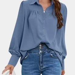 Blazers & Blouses Dames*Vera - Geplooide damesblouse met lange mouwen voor de zomer