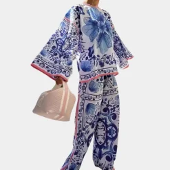 Sets Dames*Verity - Elegante damesset met bloemenprint voor de zomer Blauw
