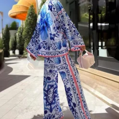 Sets Dames*Verity - Elegante damesset met bloemenprint voor de zomer Blauw