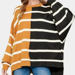 Truien & Vesten Dames*VICTORIA - Luchtige Gestreepte Casual Zomertrui voor Dames Zwart bruin