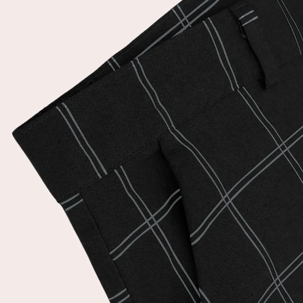 Broeken Heren*Viktor - Zomerse Vintage Geruite Herenbroek Zwart