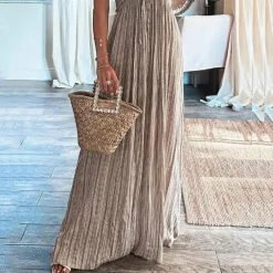 Jurken & Jumpsuits Dames*VILMA - Zomerse casual halter maxi jurk Lichtgrijs