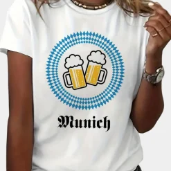 Topjes & Shirts Dames*Viviane - Dames Zomers Oktoberfest Shirt met Ronde Hals Wit