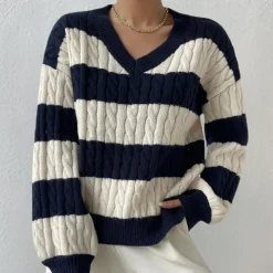 Truien & Vesten Dames*Yamina - Dames Elegante V-Hals Gestreepte Zomerse Trui