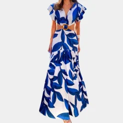 Jurken & Jumpsuits Dames*Yana - Stijlvolle Zomerjurk met Elegante V-halslijn Blauw