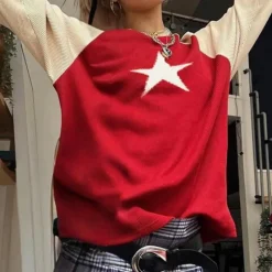 Truien & Vesten Dames*Yaretzi - Trendy Sterrenprint Zomerse Trui voor Dames Rood