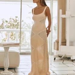 Jurken & Jumpsuits Dames*Zaida - Modieuze gebreide lange damesjurk voor de zomer Wit