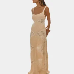 Jurken & Jumpsuits Dames*Zaida - Modieuze gebreide lange damesjurk voor de zomer Wit