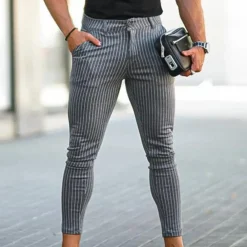 Broeken Heren*Zlatko - Gestreepte en rekbare chino-broeken voor heren - Zomerse stijl Lichtgrijs