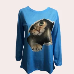 Topjes & Shirts Dames*Zomerse damesblouse met kattenprint