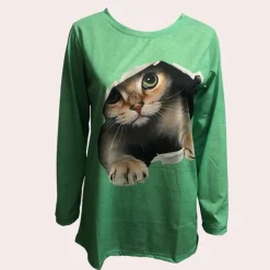 Topjes & Shirts Dames*Zomerse damesblouse met kattenprint