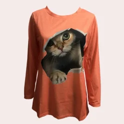 Topjes & Shirts Dames*Zomerse damesblouse met kattenprint