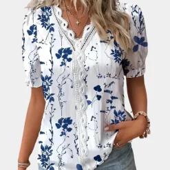 Blazers & Blouses Dames*Zuzanna - Luchtige gebloemde damesblouse met kanten rand voor de zomer