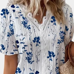 Blazers & Blouses Dames*Zuzanna - Luchtige gebloemde damesblouse met kanten rand voor de zomer